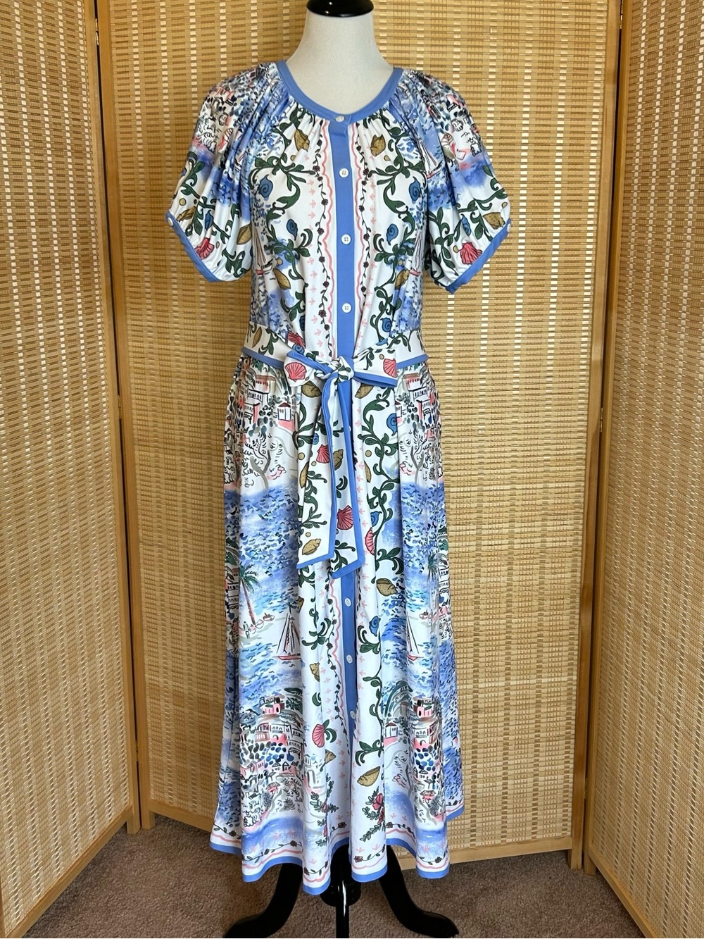 EUC Smith & Quinn Seashell Coastal Scenic Printed Button-Front Midi Dress